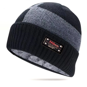 Knitted Beanie Hat And Neck Warmer Fleece Lined Winter Thermal Striped Skull Cap For Men Women Casual Outdoor