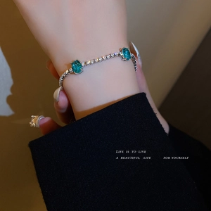 Elegant Alloy Bracelet Lake Blue Artificial Crystal Pavé Rhinestones Oval Geometric INS Style Luxury Jewelry Women