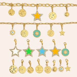 Set di ciondoli dorati con sole luna e stelle in acciaio inox per bracciali