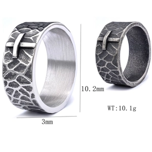 Minimalist vintage cross embossed ring in antique silver finish with textured styling