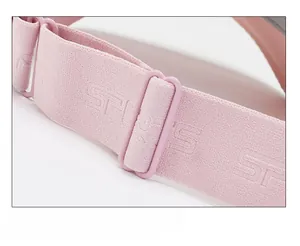 Detail of adjustable elastic pink strap with embossed sports text for sun visor hat