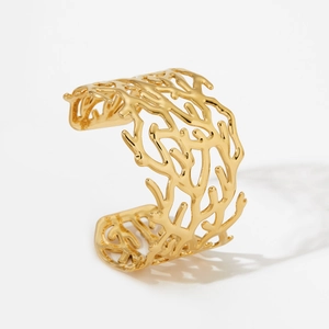 Bracelet jonc doré évidé motif corail en acier inoxydable 316 avec design ouvert