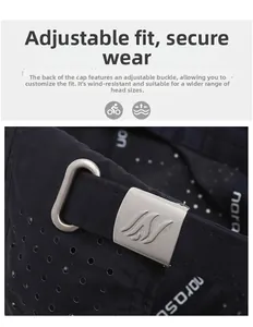 Vue détaillée de la boucle de réglage en métal sur une casquette de sport noire en mesh