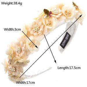 Elegant cream floral headband with alloy butterflies and handmade fabric finish