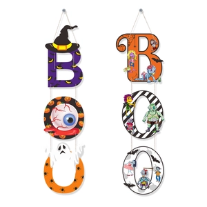 Halloween BOO Door Hanging Sign Decoration Spooky Paper Ghost Eyeball Zombie Witch Hat Banner For Porch Party Holiday Decor
