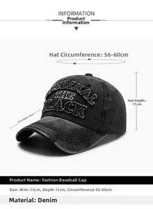 Spécifications de taille pour casquette de baseball en denim gris anthracite avec broderie