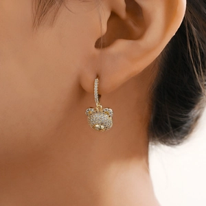 Luxe 18K gold plated bear hoop earrings with sparkling micro-paved zircons for women