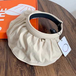 Beige pleated sun visor hat with anti-UV shell design for outdoor sun protection