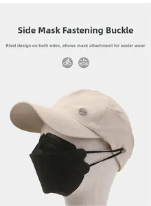 Detail view of beige sun hat with side metal rivets for attaching a face mask securely