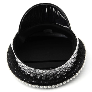 Chapeau de capitaine à paillettes noires avec bord en perles et strass pour cosplay
