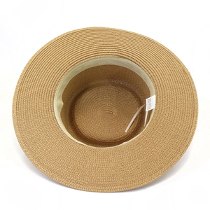 Cappello da sole classico in paglia di carta marrone naturale con tesa piatta chic