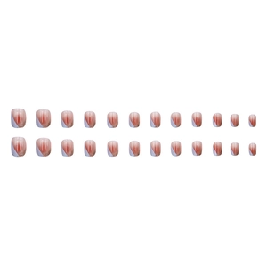Short square press-on nails with pink gradient blush design and gold glitter French tips