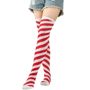 Classic red and white striped over-the-knee socks in a comfortable knitted cotton fabric