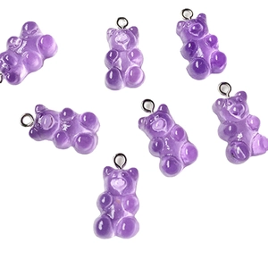 Purple resin gummy bear pendants with silver metal rings for DIY jewelry making