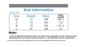 Detailed size chart for vintage wide-leg cargo jeans with waist and length specs