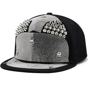 Καπέλο Μπέιζμπολ Με Στρας Και Πριτσίνια Punk Style Επίπεδο Γείσο Ρυθμιζόμενο Heavy Metal Hip Hop Snapback