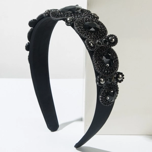 Elegant Baroque black headband with handcrafted rhinestones and vintage crystal patterns