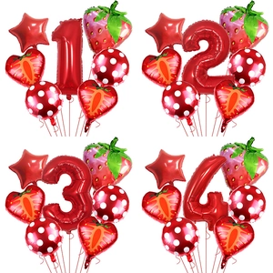 Strawberry Fruit Theme Birthday Party Balloon Kit With Red Number Foil Balloons Polka Dot Balloons For Kids Decor
