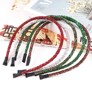 Christmas Glitter Sequin Headband Thin Plastic Resin Hair Hoop Holiday Party Decoration Accessory For Women Girls