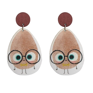 Cute wooden teardrop earrings with cartoon egg design for teachers and students
