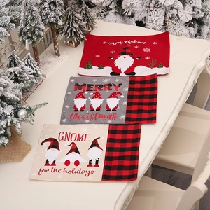 Christmas Gnome Buffalo Plaid Placemat Non-Woven Fabric Embroidery Table Mat For Holiday Dining Home Party Decor
