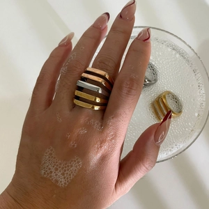 Waterproof stainless steel hollow geometric ring in gold, silver and rose gold finishes
