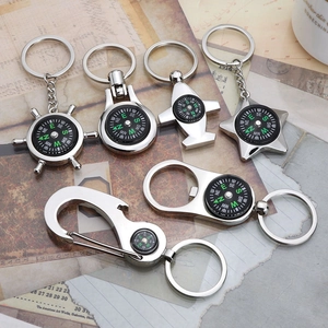 Compass Keychain Zinc Alloy Multifunctional Portable Bottle Opener For Outdoor Hiking Sports Star Plane Rudder Gift