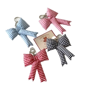Bowknot gingham keychain set in blue, pink, black and red with metal lobster clasp