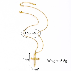 18K gold plated cross necklace with micro-pave zircons and adjustable chain length