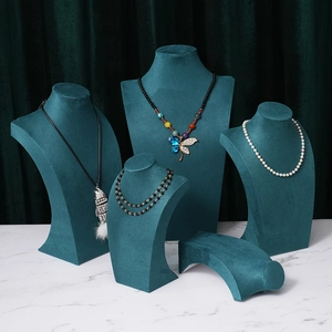 Necklace Display Bust Stand Velvet Flocking Jewelry Organizer Mannequin Neck For Pendant Chains Dark Green Premium