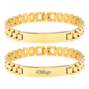 Stainless Steel ID Bracelet Watchband Style Link Chain With Polished Blank Plate Fashion Jewelry For Men