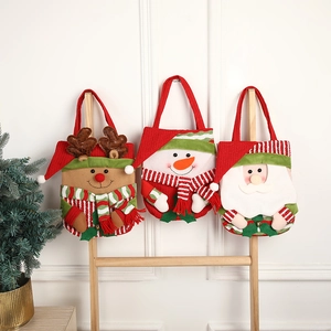 Christmas Gift Handbags 3D Cartoon Santa Snowman Reindeer Felt Knitted Candy Bags Party Favors For Kids
