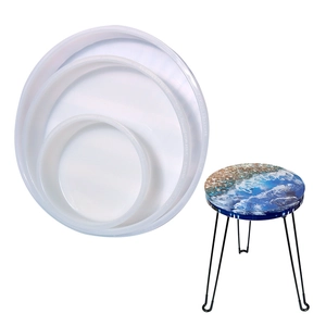 Large round silicone molds set for DIY resin river tables and stools with finished stool sample