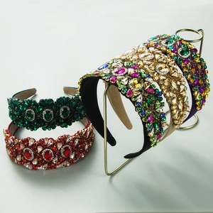 Baroque Wide Brim Headband For Women Luxury Fabric Glass Rhinestone Vintage Palatial Hair Hoop Colorful Party Accessories