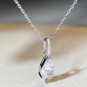 Minimalist S925 sterling silver necklace with a pear-cut teardrop zircon pendant