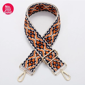 Detail of No. 203 orange and navy ethnic woven canvas strap with gold swivel hooks
