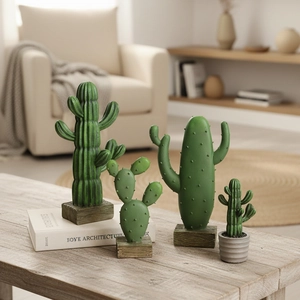 Nordic resin cactus decor set of four in green with minimalist pots for home interior