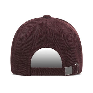 Deep red herringbone baseball cap back view showing adjustable metal buckle strap