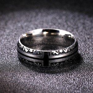 6mm vintage stainless steel cross embossed ring in silver and black finish for men