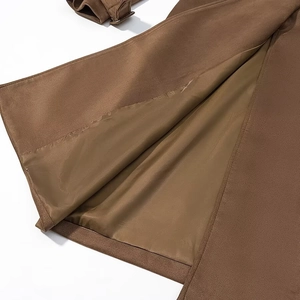 Long brown faux suede coat with premium satin lining and double-breasted detail