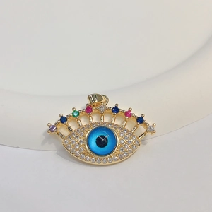 Evil eye heart pendant with blue opal and colorful zircons in 18K gold plated copper