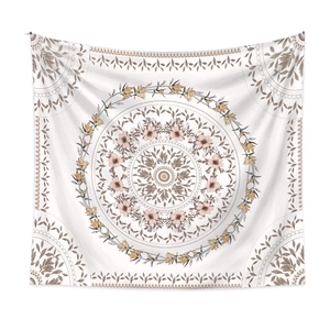 Bohemian mandala flower tapestry in orange and brown for elegant room decoration