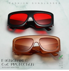 Fashion square sunglasses in black red and brown tint colors with anti-blue light lens