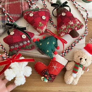 Christmas plush pendant necklace set with handmade heart and star shapes in red and green