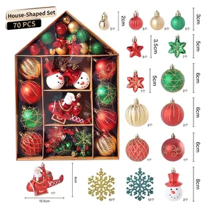Detailed set of 70 red and gold Christmas ornaments including stars and snowflakes