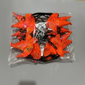 Bulk pack of orange witch hat headbands with spider web patterns in a clear poly bag