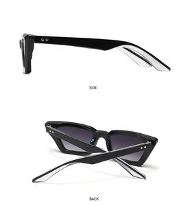 Detailansicht der schwarzen rechteckigen Sonnenbrille mit Bügeln in Leopardenform