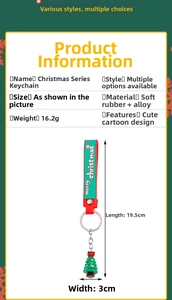 Detail of Christmas tree keychain with red strap and PVC soft glue pendant