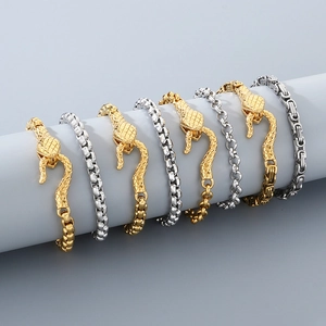 Retro hip hop stainless steel snake head chain bracelets in gold and silver finish