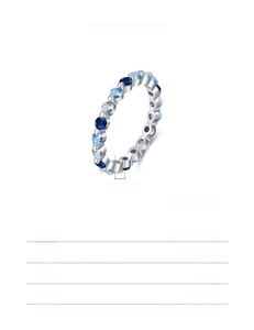 Detail showing 925 sterling silver band width of 2.50mm and blue gradient crystals